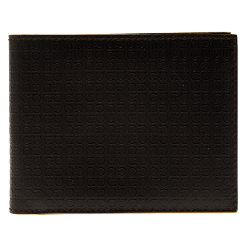 Salvatore Ferragamo Brown Gancio Embossed Bi-Fold Wallet