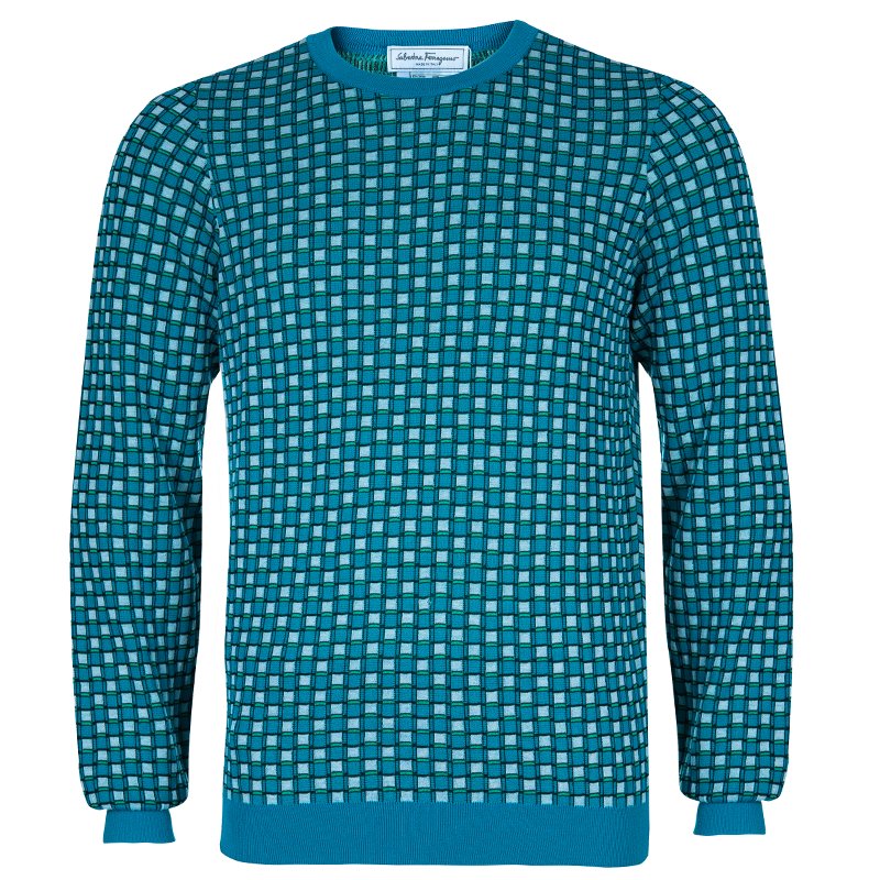 Pre Owned بلوفر سالفاتوري فيراغامو كاروه تركواز للرجال L