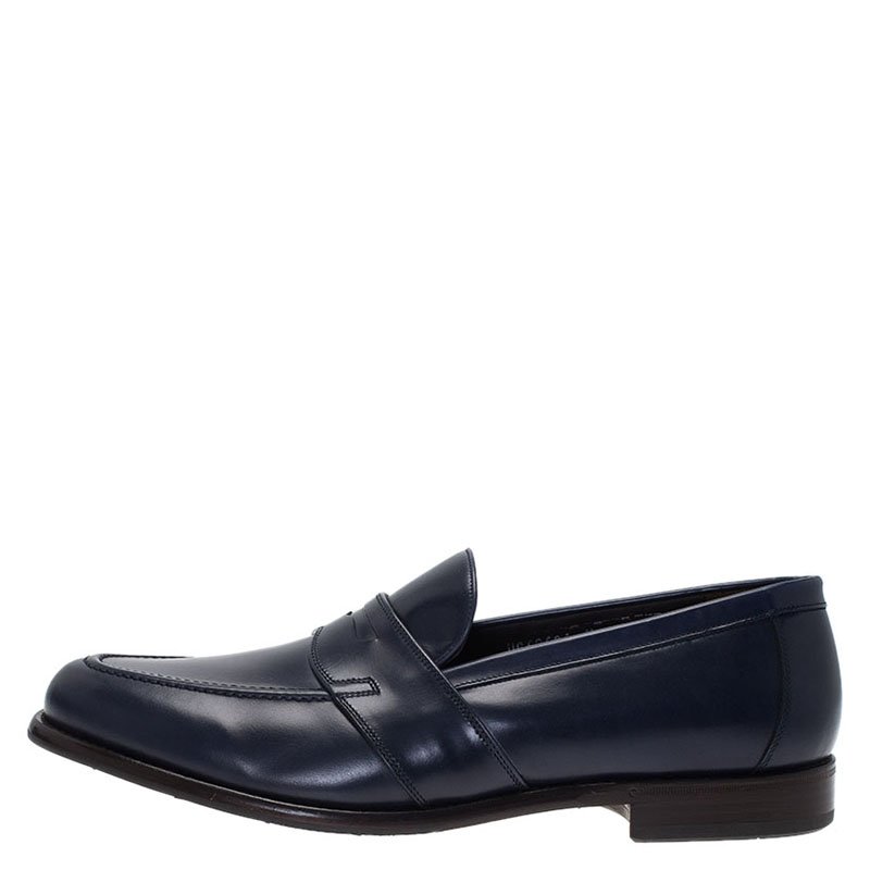 مملوكة مسبقًا Salvatore Ferragamo Navy Blue Leather Penny Loafers Size 44