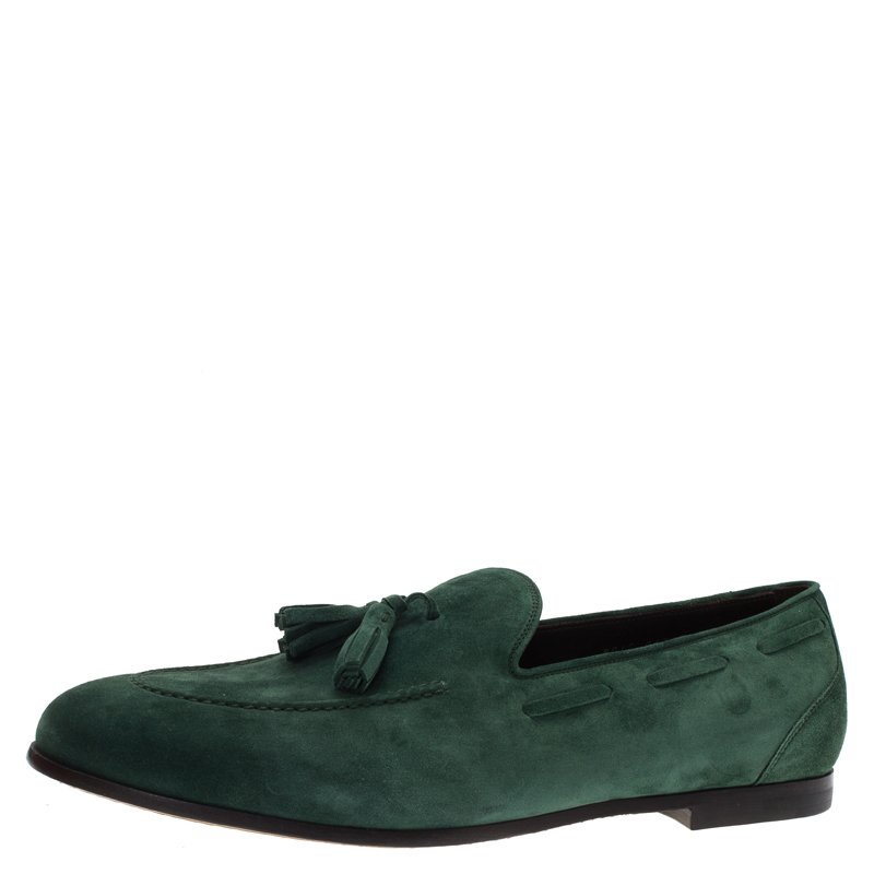 Pre Owned Salvatore Ferragamo Green Suede Loreno Tassel Loafers Size 44