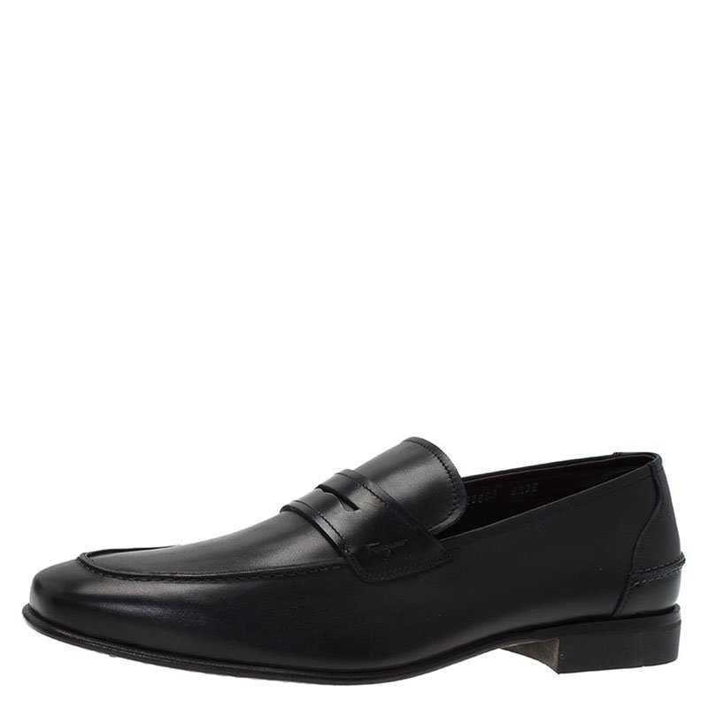 Pre Owned Salvatore Ferragamo Black Leather Napoleone Penny Loafers Size 42.5