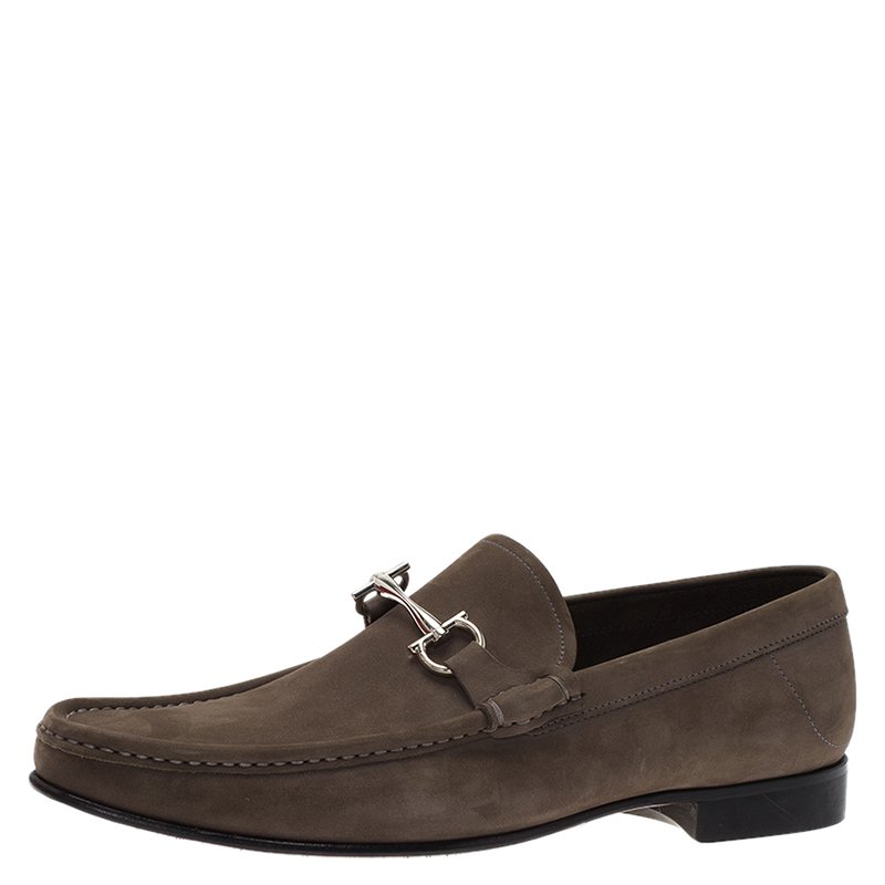 Pre Owned Salvatore Ferragamo Brown Nubuck Maurice Gancio Bit Loafers Size 43