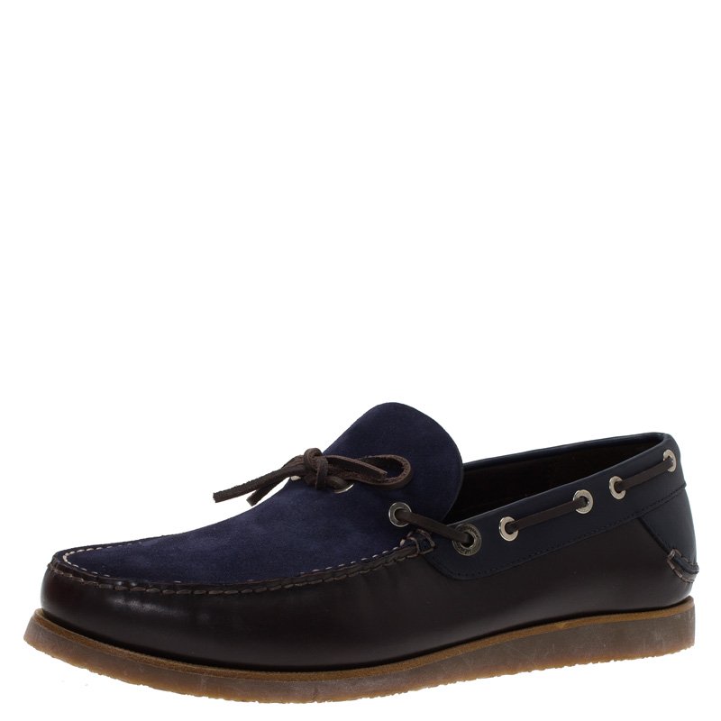 Pre Owned حذاء لوفرز سالفاتوري فيراغامو مانيلا بفيونكة سويدي وجلد أزرق مقاس 41