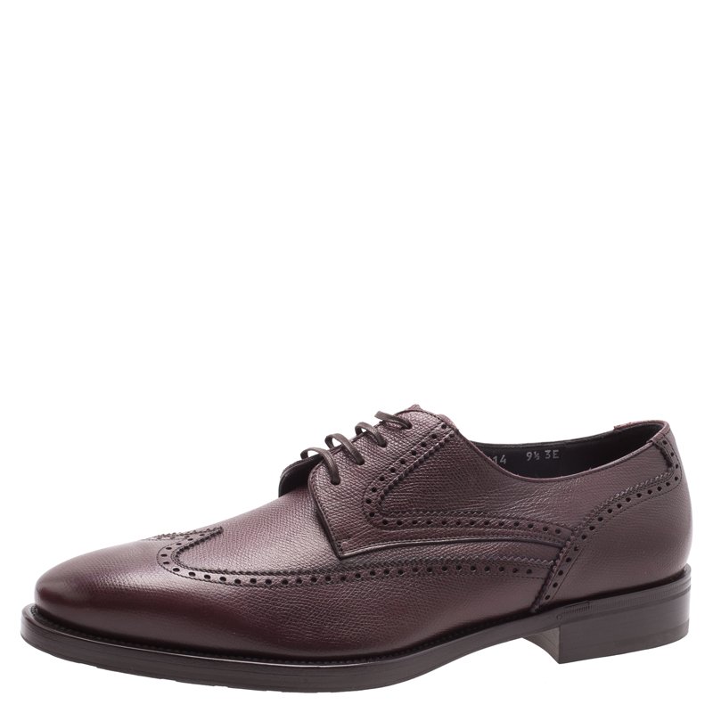 Pre Owned Salvatore Ferragamo Burgundy Leather Marciano Wing Tip Derby Size 42.5