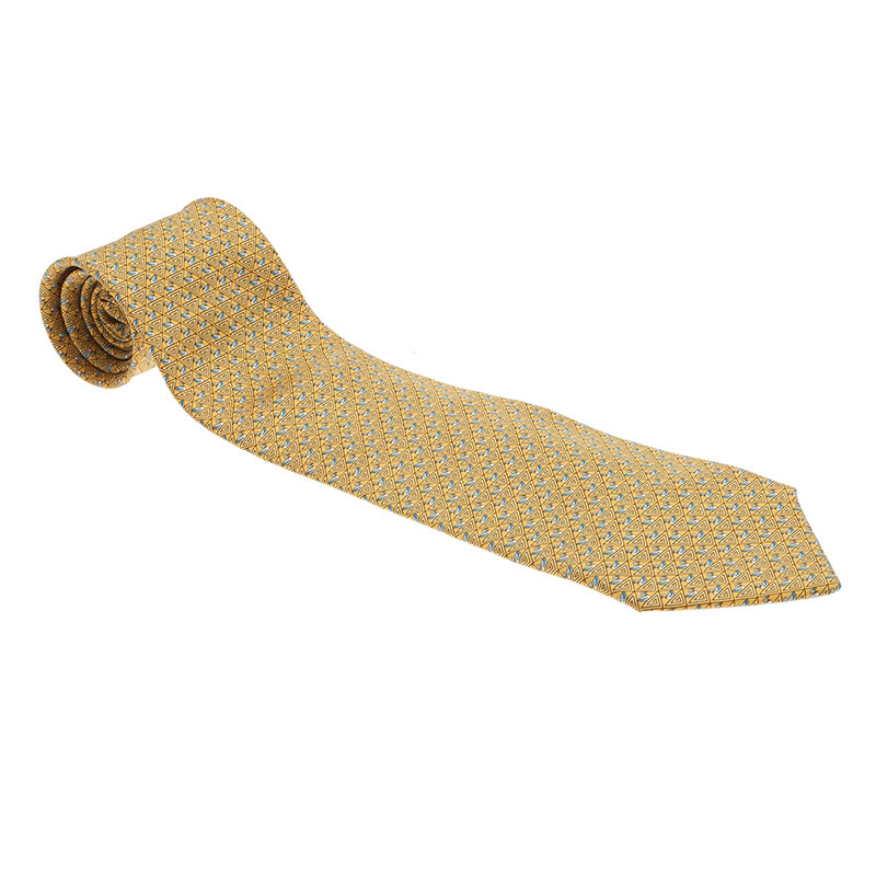Salvatore Ferragamo Yellow Silk Printed Tie