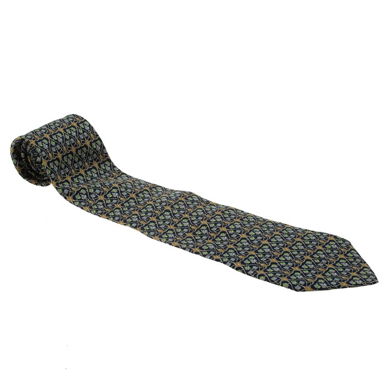 Pre Owned Salvatore Ferragamo Blue Printed Silk Tie