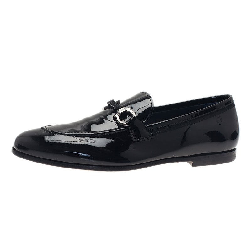 Salvatore Ferragamo Black Patent Gancino Bit Loafers Size 42.5