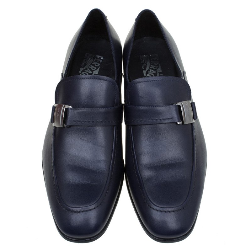 Salvatore Ferragamo Navy Blue Leather Mattia Loafers Size 41 Salvatore Ferragamo TLC