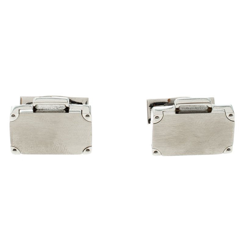 S.T. Dupont Suitcase Brush Decor Silver Tone Classic Men's Cufflinks
