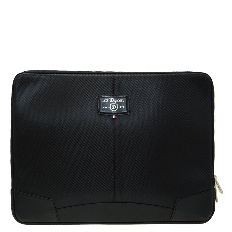 S.T. Dupont Black Leather Carbone Laptop Case 