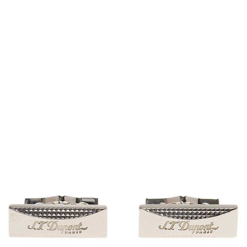 S.T. Dupont Logo Rectangular Diamond Head Palladium Plated Men's Cufflinks