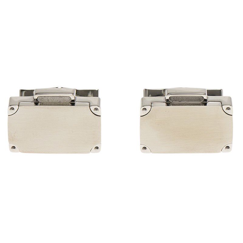Pre Owned S.T. Dupont Suitcase Brush Decor Silver Tone Classic Men's Cufflinks