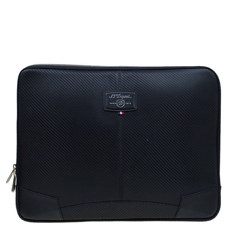 S.T. Dupont Black Leather Carbone Laptop Case