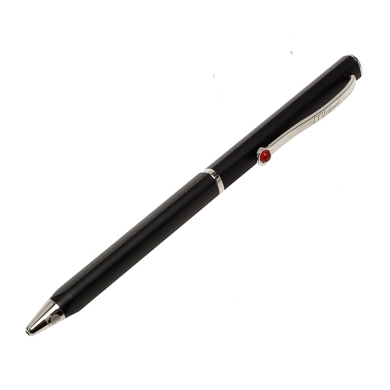 Pre Owned S.T. Dupont Karl Lagerfeld Black Lacquer & Palladium Finish Ballpoint Pen