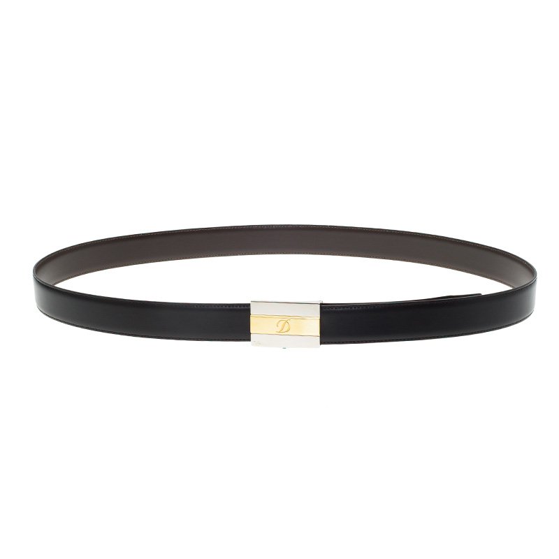 S.T. Dupont Black Leather Business Reversible  Line D Delta Box Belt