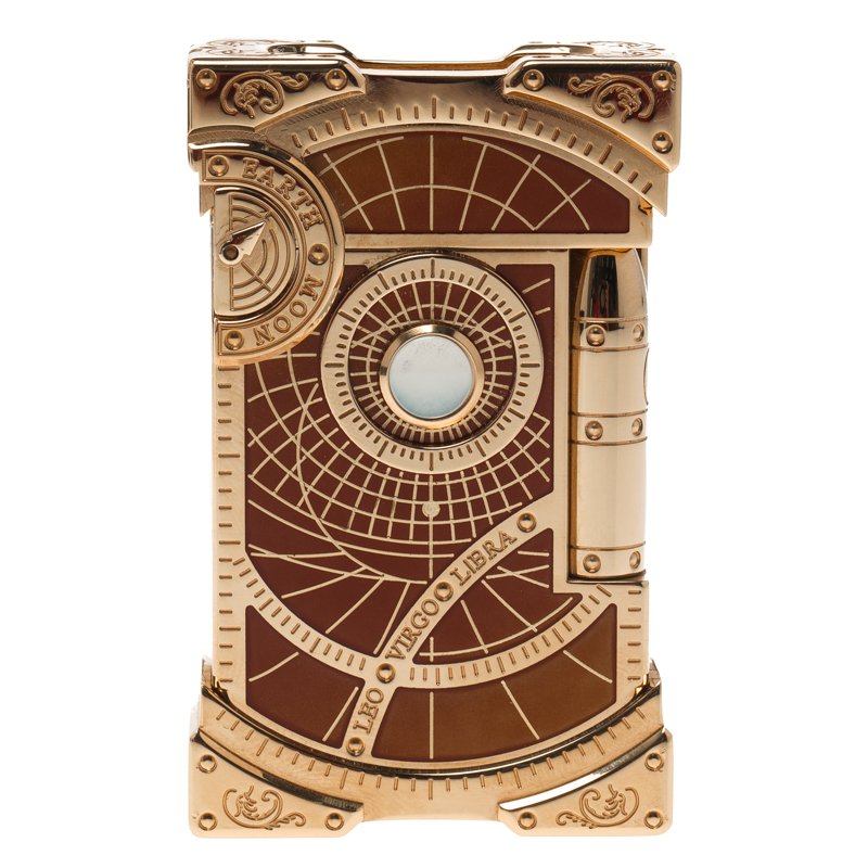 S.T. Dupont Brown Lacquer and Gold Finish Shoot The Moon Limited Edition Lighter 