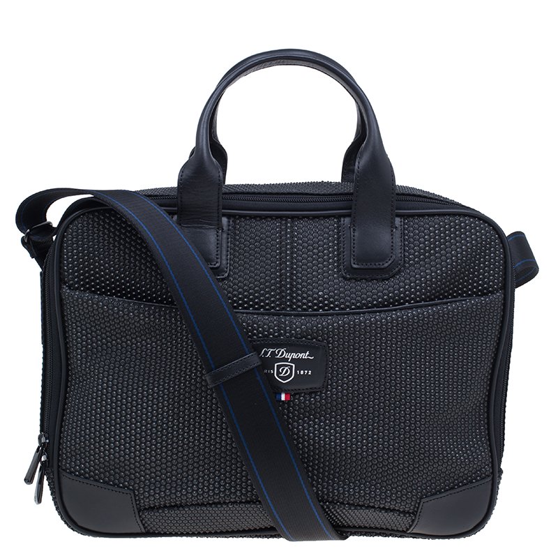 S.T. Dupont Black Textured Leather Laptop Bag w/ Battery Pouch