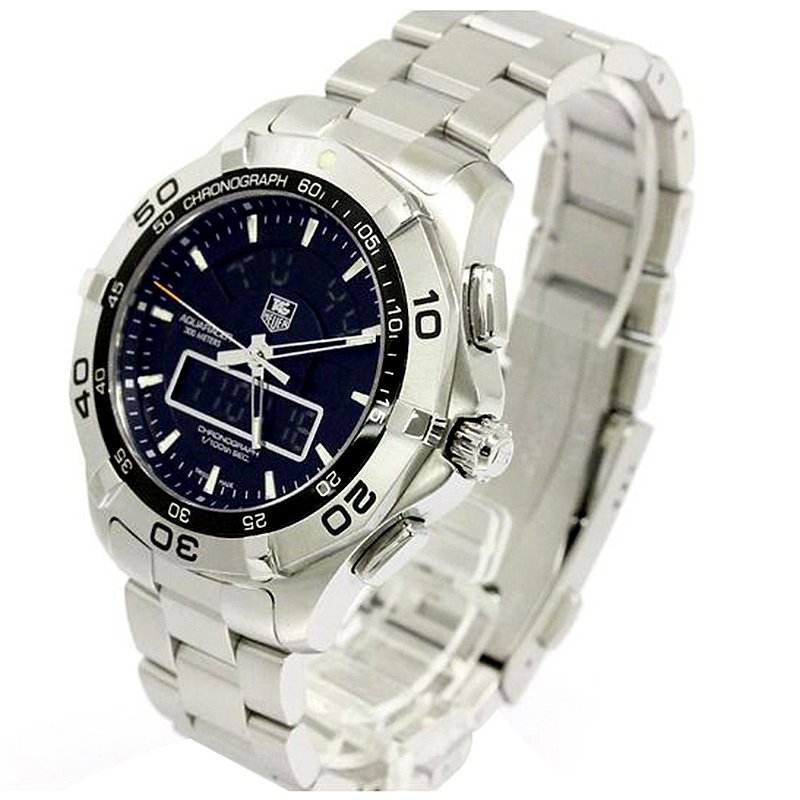 Pre Owned Tag Heuer Black Stainless Steel Aquaracer Men's Wristwatch 43MM
