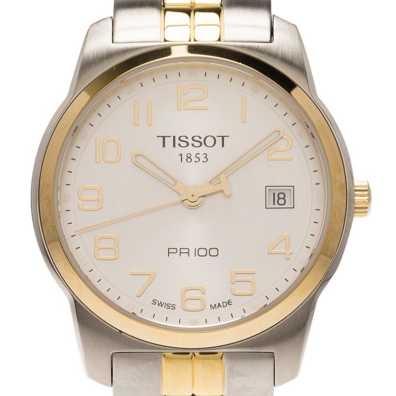 Tissot Silver Gold-Plated Stainless Steel PR100 Men's Wristwatch 38MM