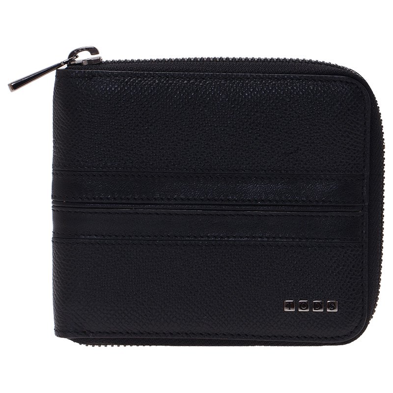 Tod's Black Leather Zip-Around Compact Wallet