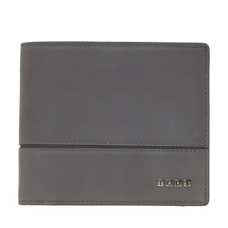 Tod's Grey Leather Compact Bifold  Wallet 