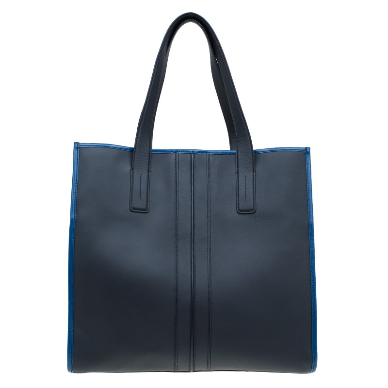 Tod's Navy Blue Leather Script Tote