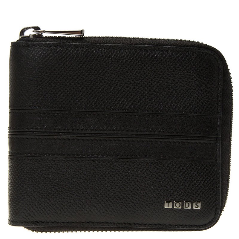 Tod's Black Leather Zip-Around Compact Wallet