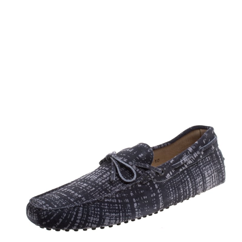 Pre Owned Tod's Grey Printed Suede Bow Loafers Size 44.5