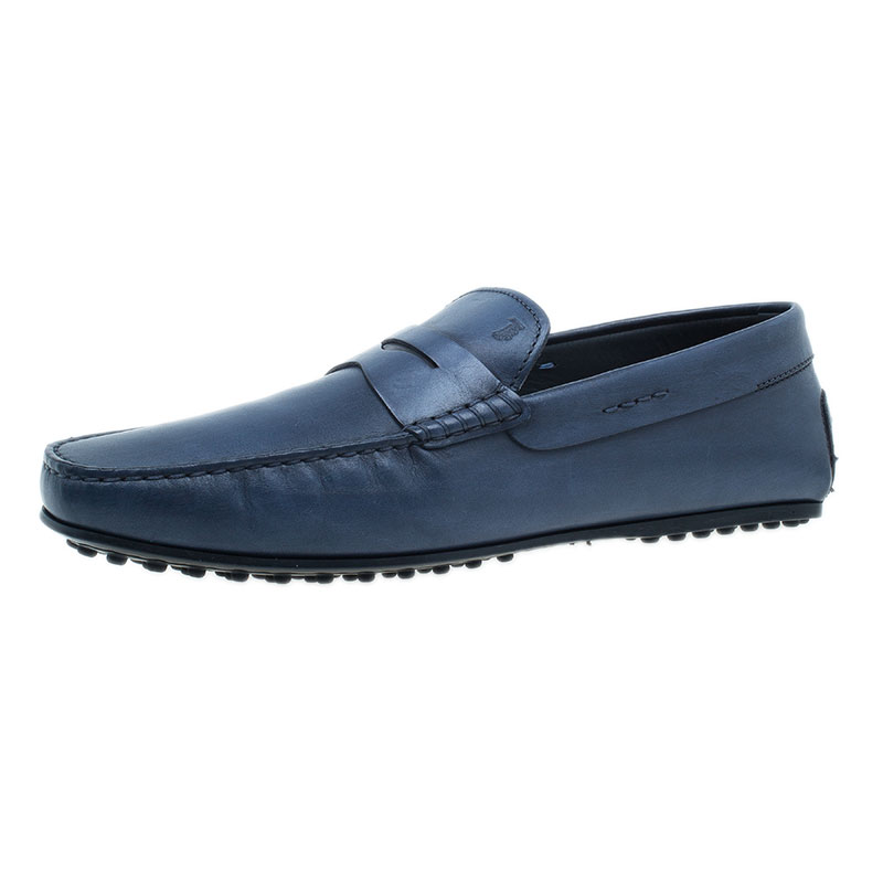 Tod's Navy Blue Leather Penny Loafers 