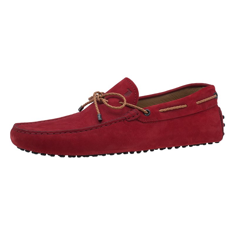 Pre Owned Tod's Red Leather Bow Loafers Size 43