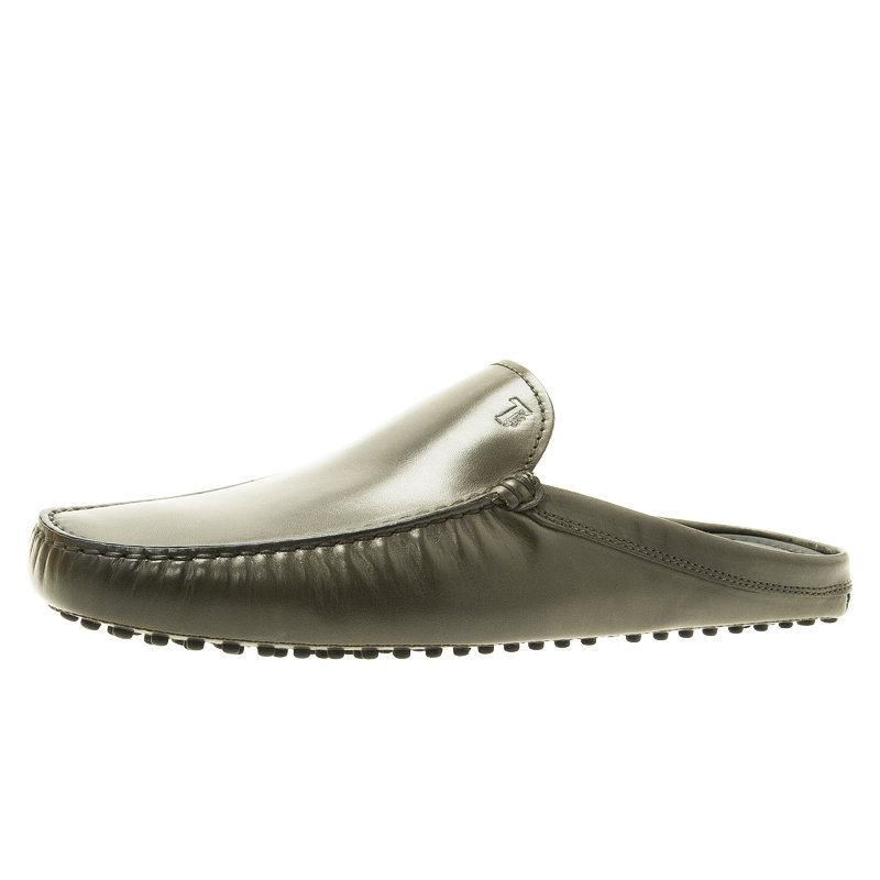 Pre Owned Tod's Dark Green Leather Moccassin Clogs Size 43.5