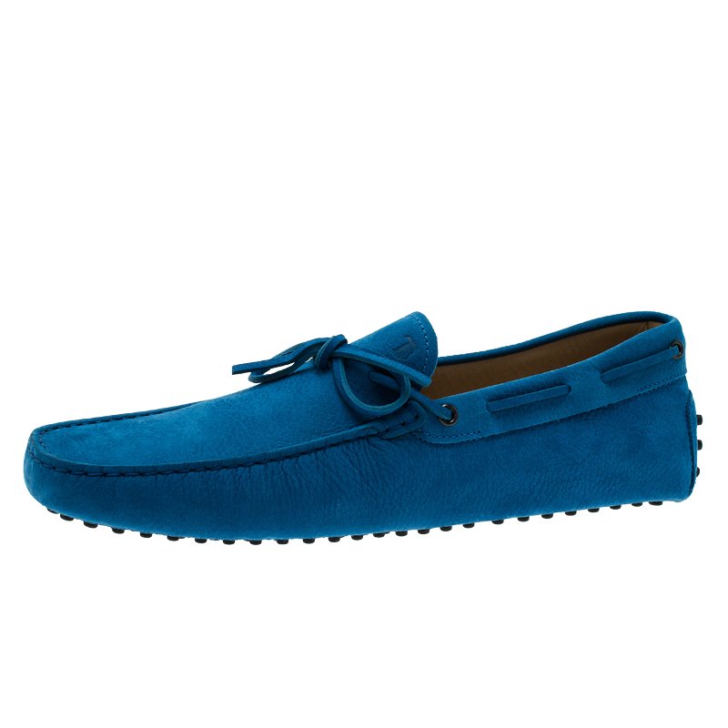 Pre Owned Tod's Blue Leather Bow Loafers Size 46.5
