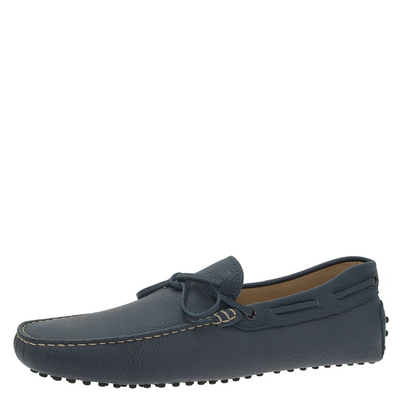 Pre Owned Tod's Blue Leather Bow Loafers Size 43