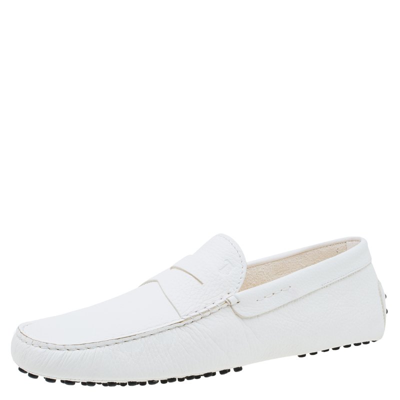 مملوكة مسبقًا Tod's White Leather Penny Loafers Size 44.5