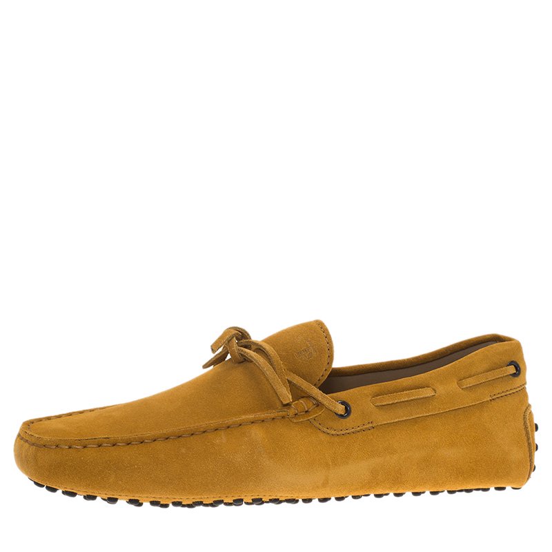 Pre Owned Tod's Yellow Suede Bow Loafers Size 42.5