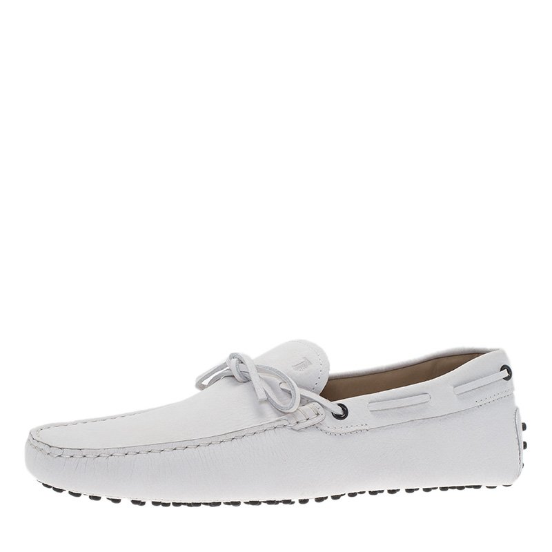 Pre Owned Tod's White Leather Bow Loafers Size 43.5