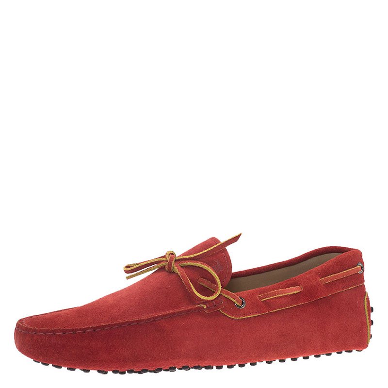 Pre Owned Tod's Red Suede Bow Loafers Size 43