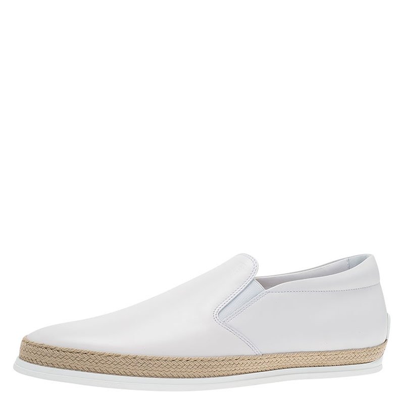 Pre Owned حذاء رياضي تودز إسبادريل جلد أبيض مقاس 42.5