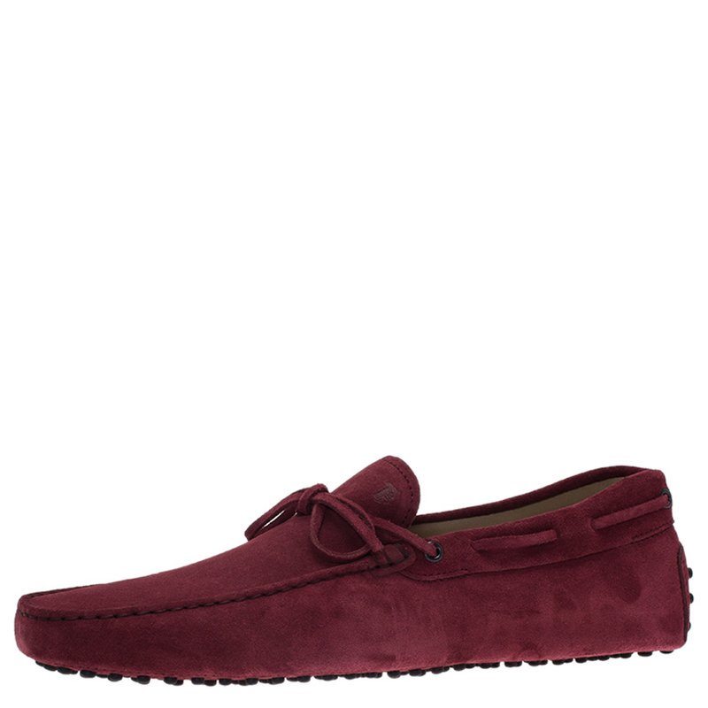 Pre Owned Tod's Burgundy Suede Bow Loafers Size 45