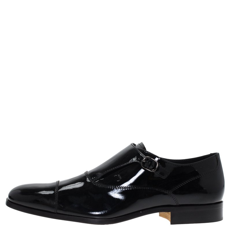 Tod's Black Patent Monk Strap Shoes Size 44