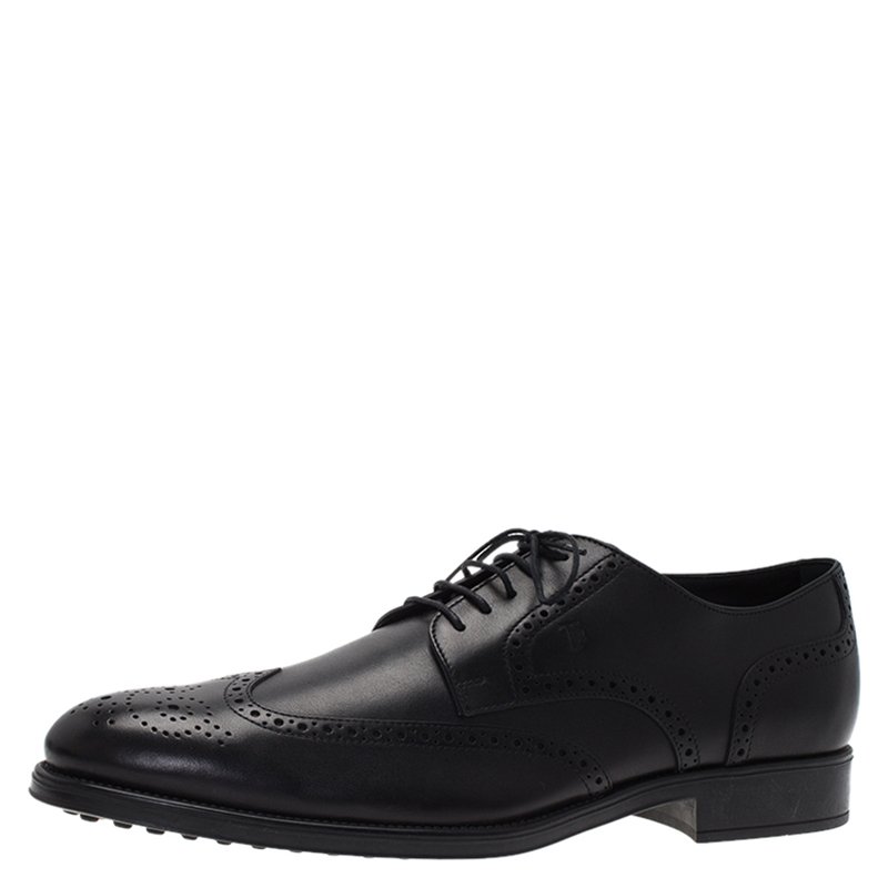 مملوكة مسبقًا Tod's Black Brogue Leather Lace Up Oxfords Size 45
