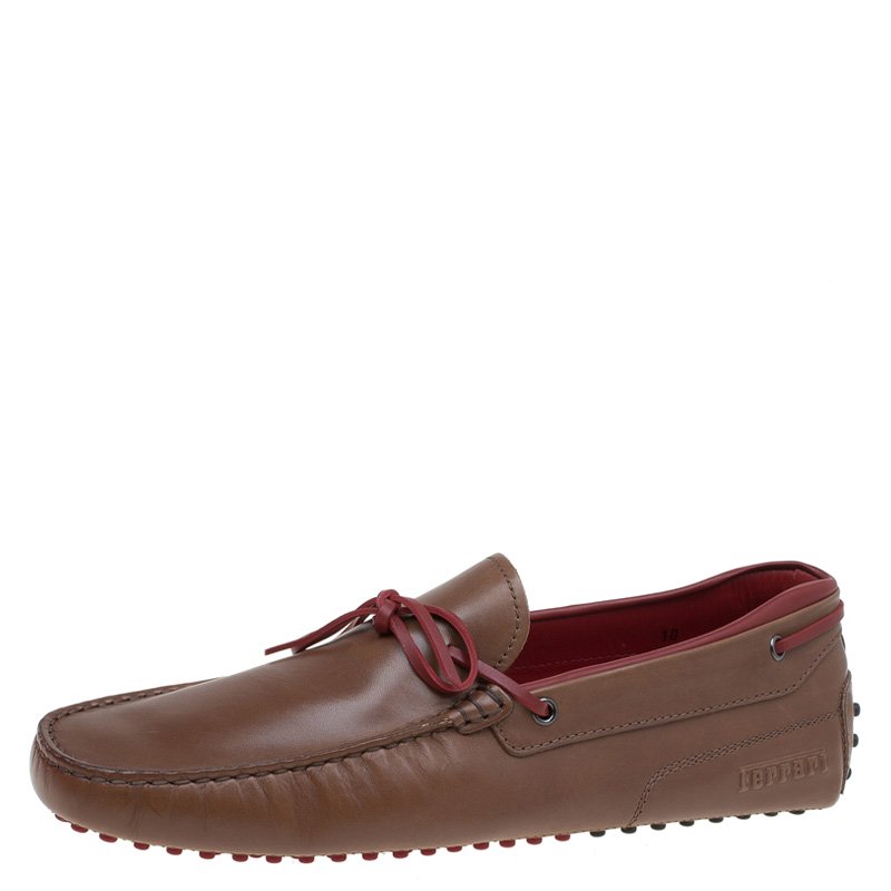 Pre Owned Tod's For Ferrari Brown Leather Bow Loafers Size 44.5