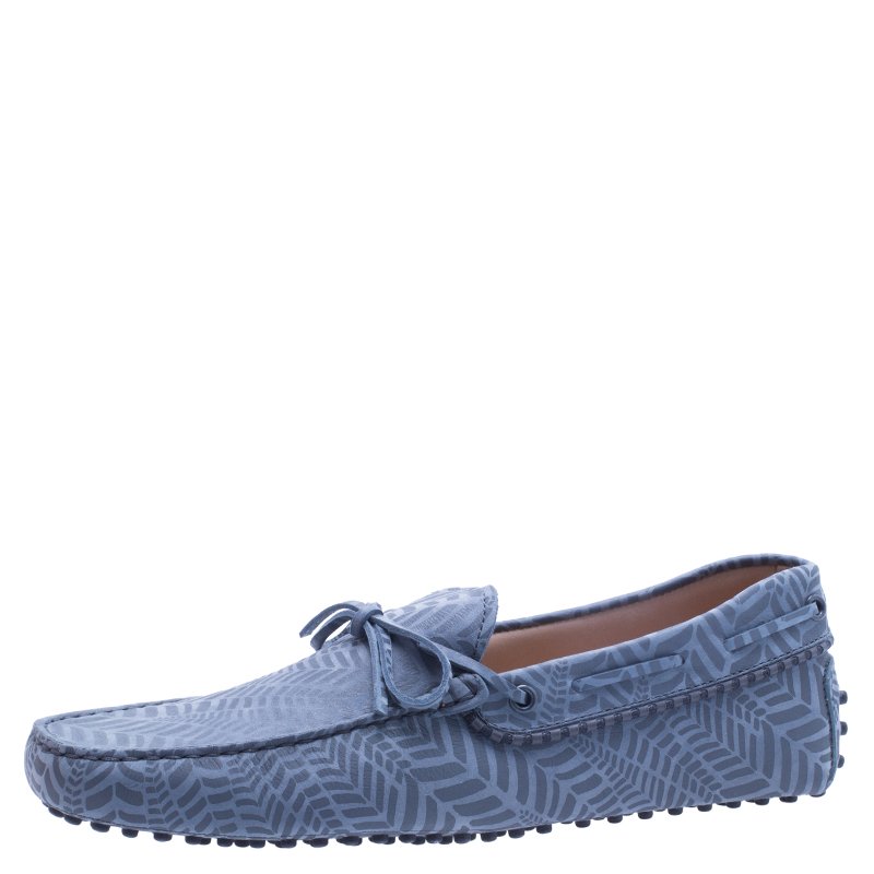 Pre Owned Tod's Grey Printed Leather Bow Loafers Size 43