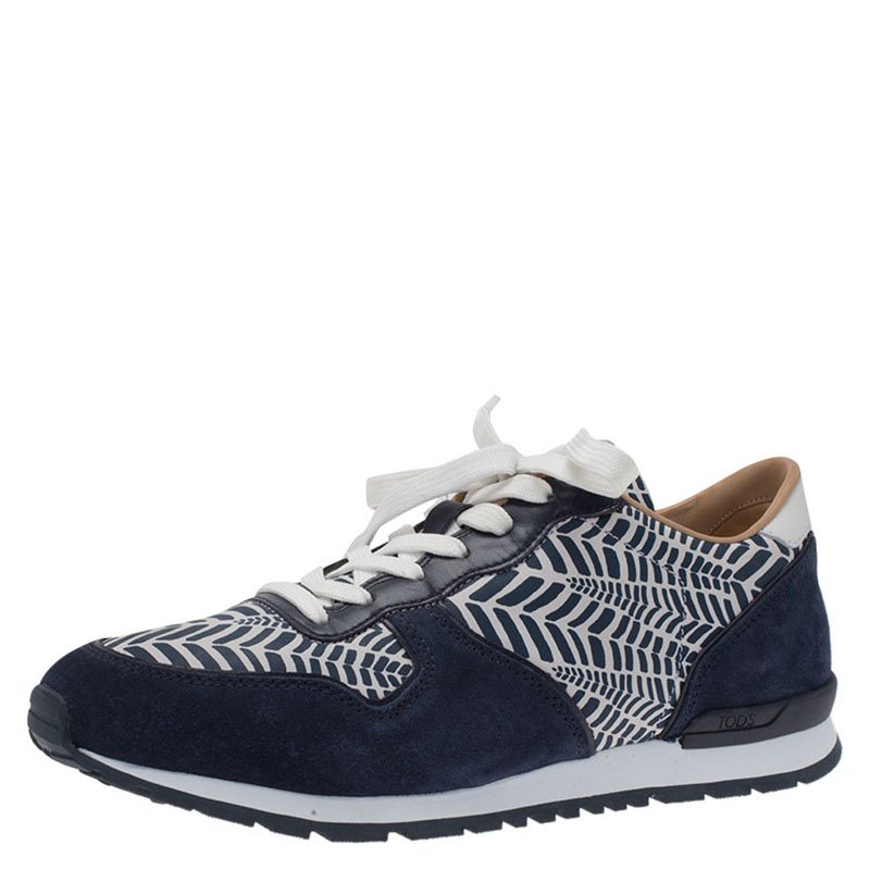 Tod's Two Tone Printed Leather and Suede Sneakers Size 42.5