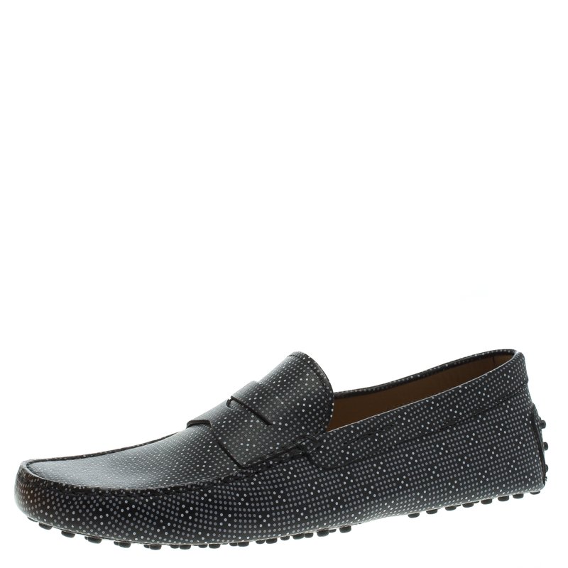 Pre Owned Tod's Black Printed Leather Loafers Size 44.5