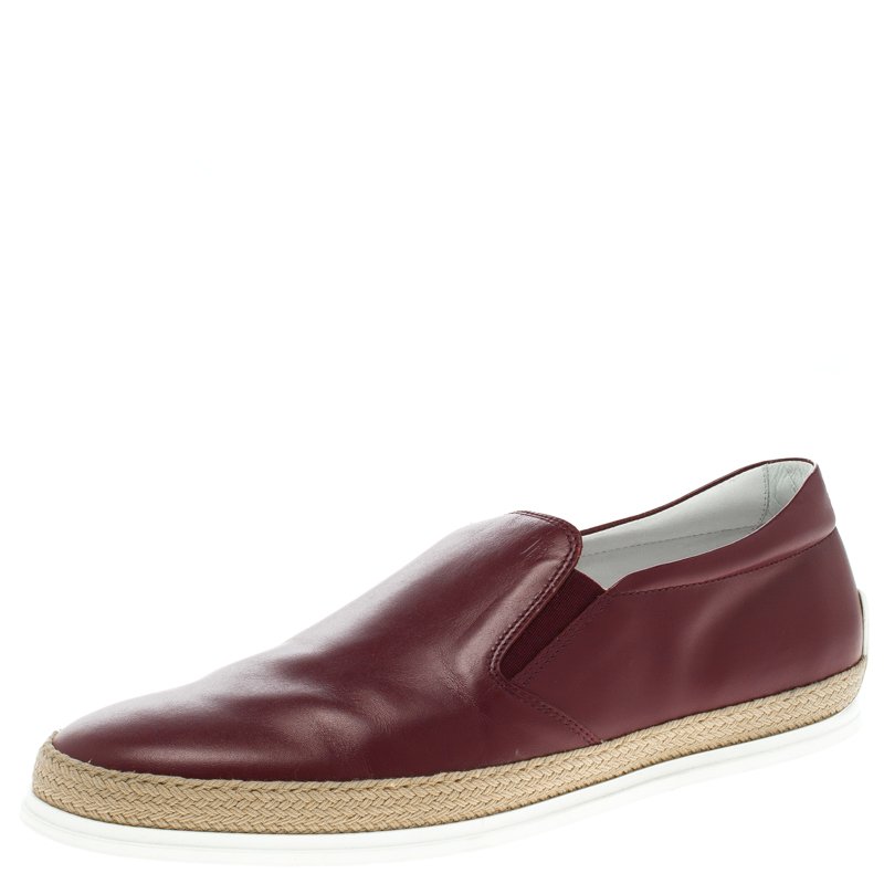 Tod's Burgundy Leather Espadrille Slip On Sneakers Size 42.5