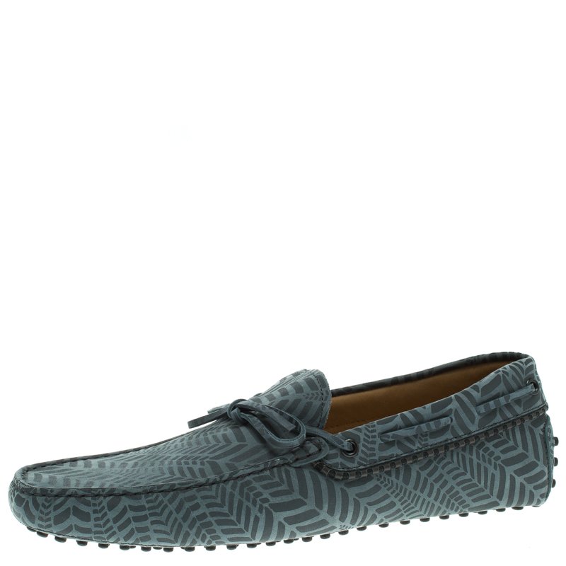 Pre Owned Tod's Grey Printed Leather Bow Loafers Size 44