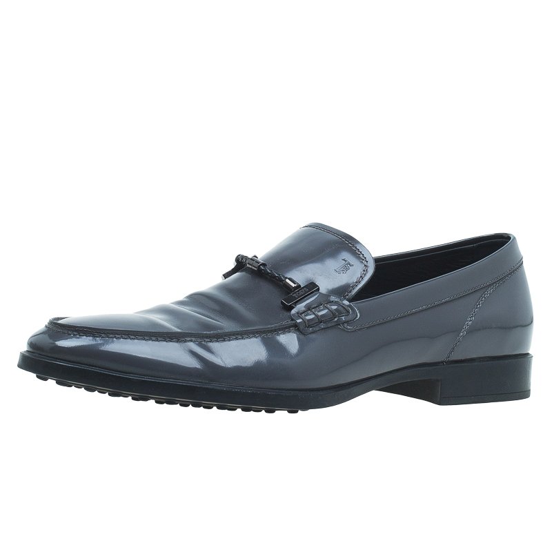 Pre Owned حذاء لوفرز تودز جلد رصاصي لامع مقاس 45