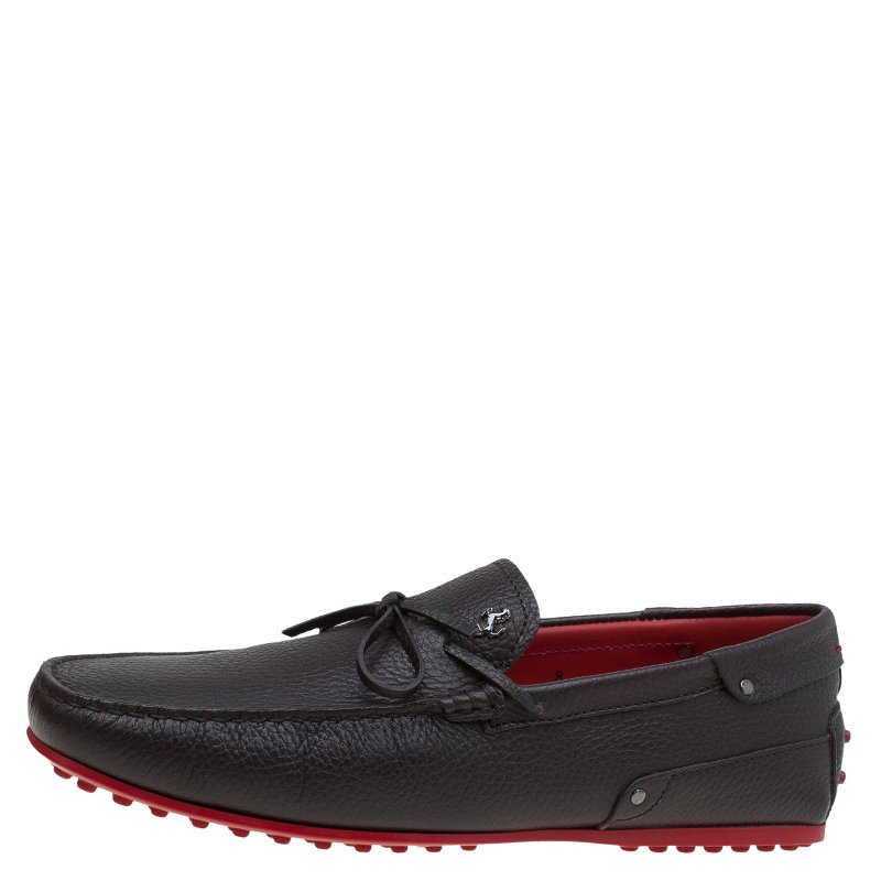 Pre Owned Tod's Black Leather City Gommino Bow Loafers Size 42