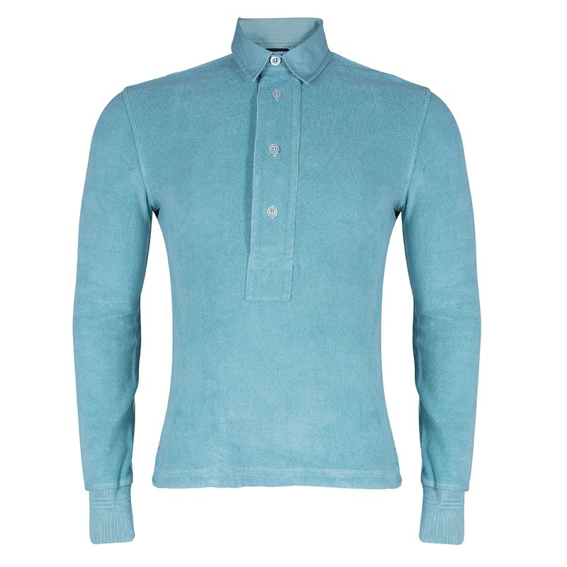 Pre Owned Tom Ford Men's Turquoise Cotton Polo Shirt S